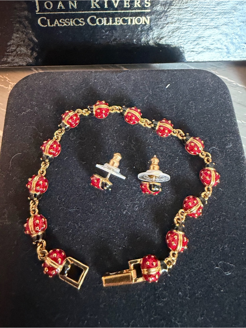 Joan Rivers Red Enamel Ladybug Bracelet with Matching Earrings - Picture 3 of 10